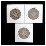 3- Barber half dollars 1907, 1907-D, 1907-O