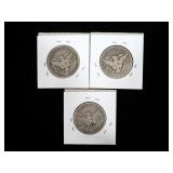 3- Barber half dollars 1908, 1908-D, 1908-O