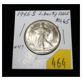 1945 Walking Liberty half dollar, uncirculated