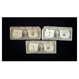 3- $1 Silver certificates, series of 1935