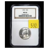 1941 Washington quarter, NGC slab certified MS-66