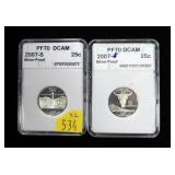 2- 2007-S Silver proof quarters, slab certified