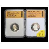 2- 2007-S Silver proof quarters: 2004-S, 2009-S,