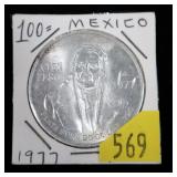 1977 Mexican 100-peso silver coin