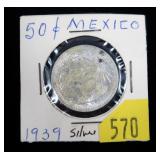 1939 Mexican 50 centavo silver coin