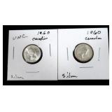 2- 1960 Canadian dimes, uncirculated  -x2 dimes