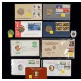 Lot, assorted tokens and First Day covers