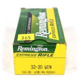 Box of .32-20 WIN 100-grain lead RN cartridges,