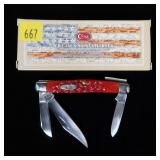 Case dark red bone 3-blade folding knife,