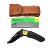 Schrade SCH206 folding knife with leather belt