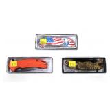 Lot, 3 assorted folding knives: Tac Force Camo,