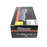 Box of .357 magnum 158-grain JHP Blazer