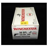 Box of .38 Spl. +P 125-grain JHP cartridges,50 Rds