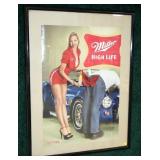 Framed Miller High Life poster,