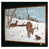 Framed Painted Leather engraving, signed