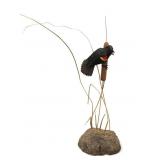 Wooden Carved Red Winged Black Bird,