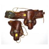 Claude Gosney Embossed leather ammo belt with 2-