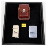 Lot: 2 Zippo Lighters and Leather Zippo Case,