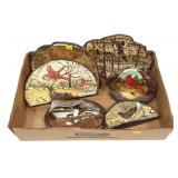 Lot: Hand painted/Carved tree conk Mushroom Art,