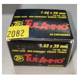 Box of TulAMmo 7.62x39mm ammo, partial, 15 Rds.