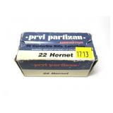 Box of .22 Hornet 54-grain SP cartridges,