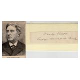 George W. Curtis, poet, autograph on 1" x 4" slip