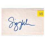 Sigourney Weaver, actress, autograph on 3x5 card