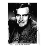 Charlton Heston, actor, autograph on 3 1/2 x 5