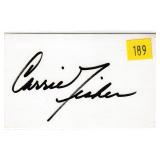 Carrie Fisher, actress, autograph on 3x5 card