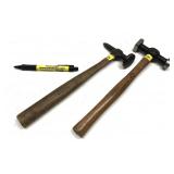 Lot, vintage auto body tools, 2 hammers