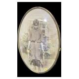 Vintage fishing print in oval frame, 20" H