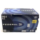 Box of 800 rounds .22 LR LRN Federal cartridges,