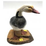 Blue goose carved wooden standing goose decoy