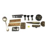 Lot, vintage Stanley level, Winchester plaques,