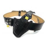 Leather holster with cartridge belt, belt