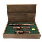 Lot, 3 Ducks Unlimited game calls in wooden box