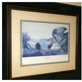 "Canvas backed Duck" framed print, frame size: