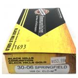 Box of .30-06 SPRG 168-grain ELD-M Black Hills