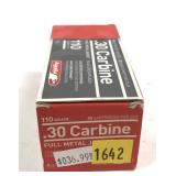 Box of .30 Carbine 110-grain FMJ cartridges,