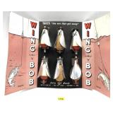 Vintage Wing Bob cardboard display with 6 bobbers