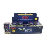 Case of 500 CCI .22 LR hollow point Stingers,