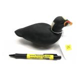 Miniature carved wooden duck decoy, signed