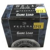 Box of 20 Ga. 2.75" No. 6 Federal game loads,