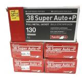 x5- Boxes of .38 Super Auto +P 130-grain FMJ