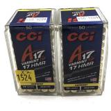 x2- Boxes of .17 HMR A17 Varmint Tip cartridges,