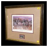 NRA 1996 "Dueces Wild" print and stamp, framed,