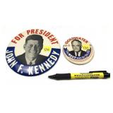 Lot, 2 pins: John F. Kennedy for President and