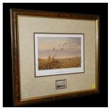 NRA 1999 "Take Em" print and stamp, framed,