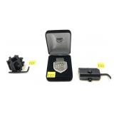 Lot, Ruger 49 pewter money clip and 2 scope