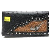 Embossed leather checkbook wallet